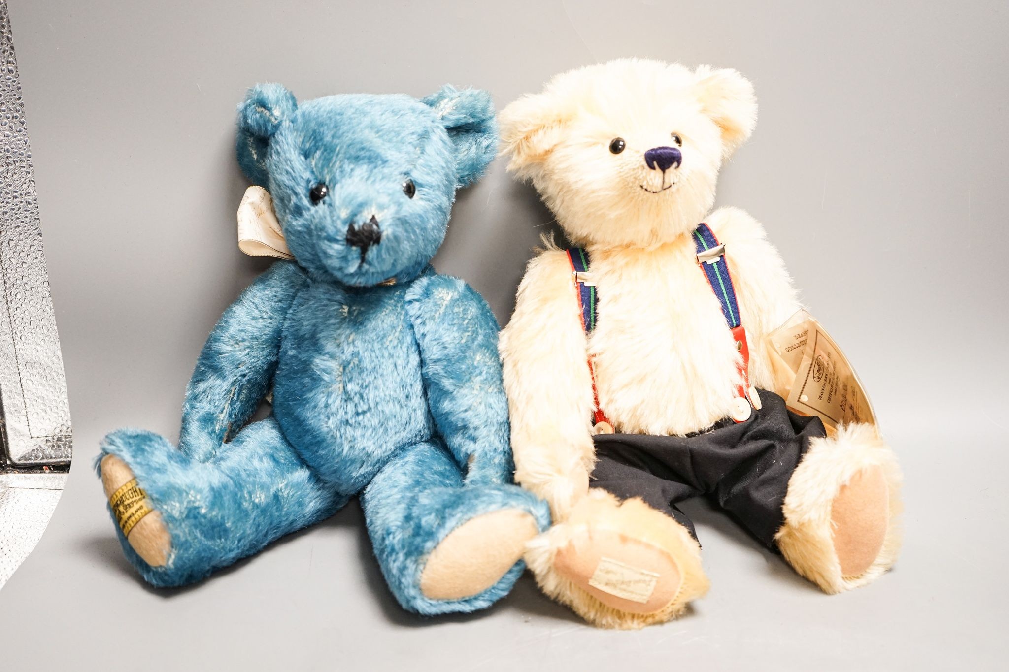 Four Deans Bears with certificates and one Merrythought